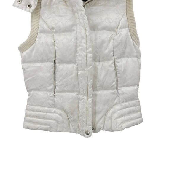 Y2K Bebe White Quilted Hooded Vest Faux Fur Trim M Logo Print Chic City - Picture 5 of 11